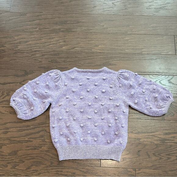 DemyLee x J Crew Purple Puff Sleeve Pom Pom Sweater SZ XXS - Picture 4 of 7
